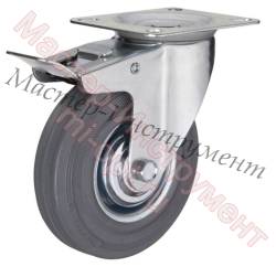 КТ 75  Аппаратное резиновое колесо серое с тормозом поворотное (фото 3)